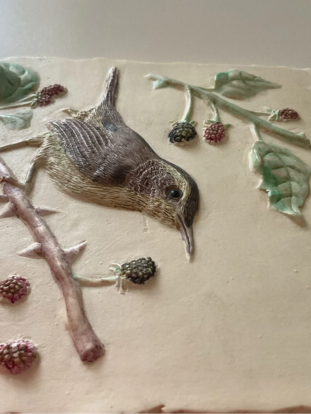 Hens-feathers Green and Cream Botanical Bird Wall Decor